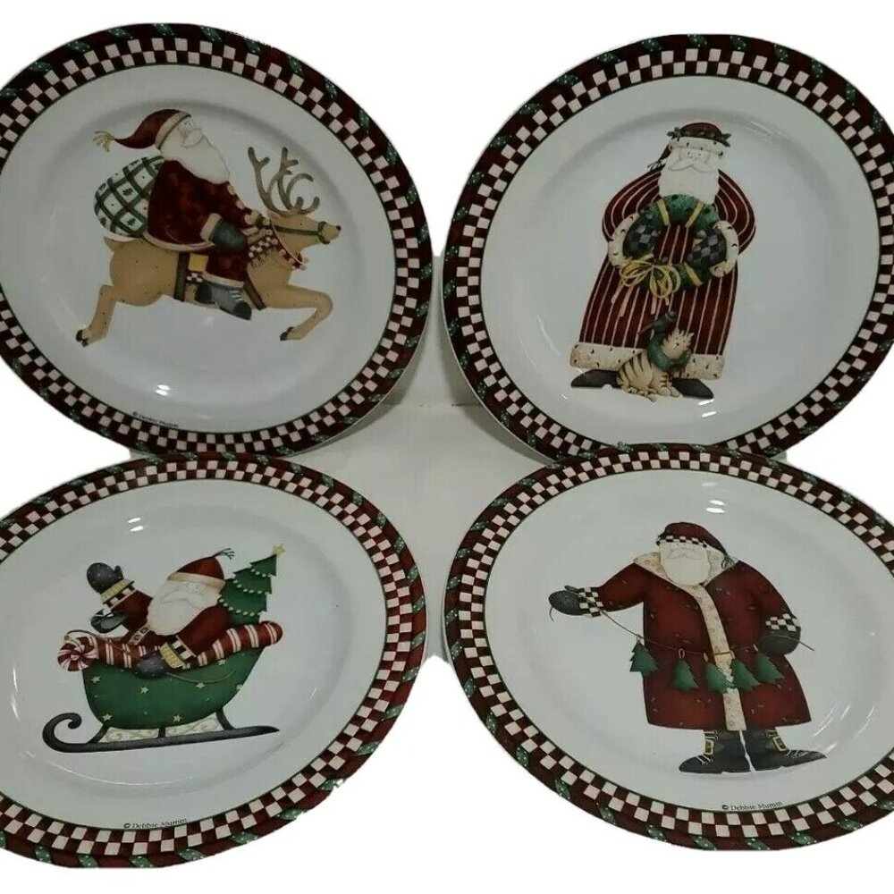 4 Santa Spirit Salad Plate Set 8.25" Debbie Mum cheese dessert Christmas holiday
